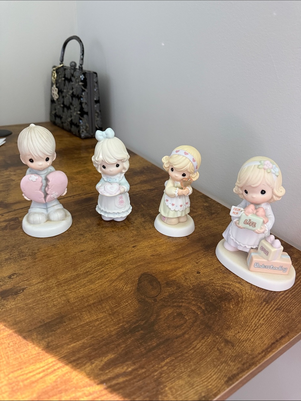 Precious Moments Pastel Pink & Cream Porcelain Figurine Set - 4 Pieces